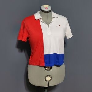 Tommy Hilfiger Crop Top Womens Top Size M Sport Colorblock Polo Zipper Cropped